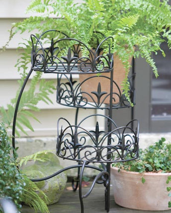 Panacea Finial Three-Tiered Folding Plant Stand, Black, 21"H