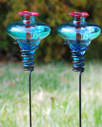 Mini-Blossom Hummingbird Feeders w/Stakes, Aqua, Pack of 2