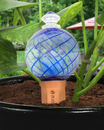Plant Nanny Spiral Watering Globe w/ Stake, 12 oz., Blue