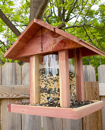 Amish Made Cedar Hopper Feeder with Seed Cylinder