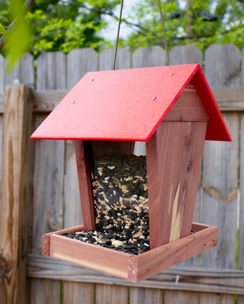 Amish Made Cedar & Recycled Plastic Hopper Feeder w/Red Roof