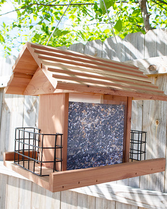 Amish Made Cedar Large Hopper Feeder with Suet Cages