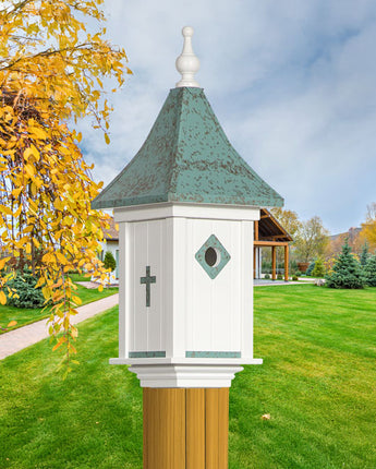 Royal Crowne Castle Birdhouse, Antique Copper Roof, Cross