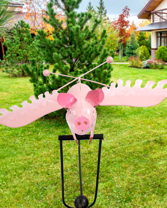 Staked Metal Flying Pig Rocker, 52"H