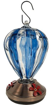 Glass Balloon Hummingbird Feeder, Blue Striped, 32 oz.