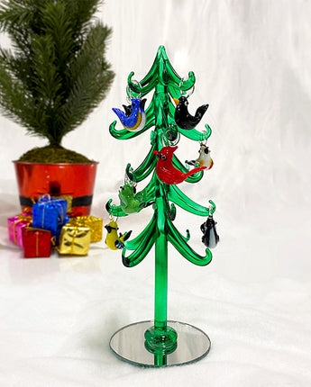 Glass Evergreen Tree with Assorted Bird Ornaments