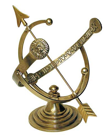 Rome Armillary Sundial w/Lion's Head, Polished Brass, 12.25"