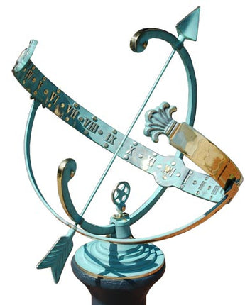Rome Brass Armillary Sundial with Star, Verdigris, 18" dia.