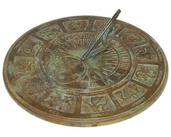 Rome Brass Zodiac Sundial, Aged Brass, 13.25" dia.