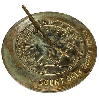 Rome Brass Count Only Sunny Hours Sundial, Aged Patina