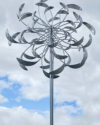 WindSculpt GIANT Kinetic Wind Spinner, Silver, Over 12' Tall