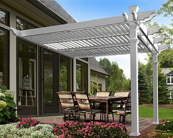 New England Elysium Louvered Pergola, White, 12' x 11.7'