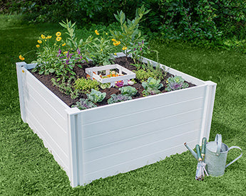 Vita Gardens Square Composting Garden Bed, White, 4'L x 4'W