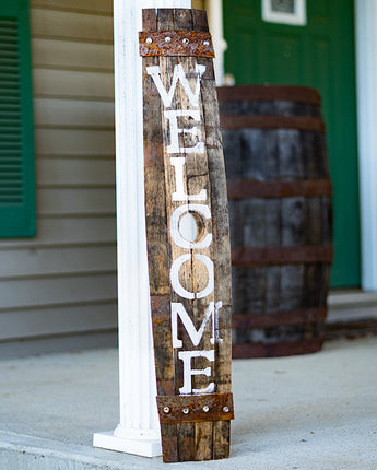 Amish-Made Whiskey Barrel Porch Sign, Welcome