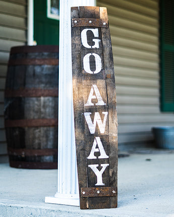 Amish-Made Whiskey Barrel Porch Sign, Go Away