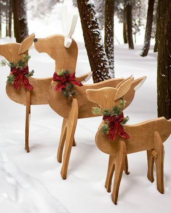 Amish-Made Wooden Deer Statues Package
