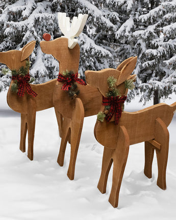 Amish-Made Wooden Deer Statues Package