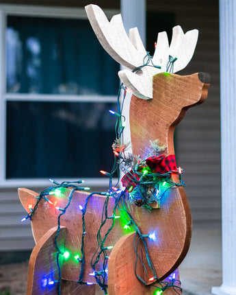 Amish-Made Wooden Reindeer Statue
