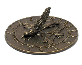 Whitehall Aluminum Dragonfly Sundial, French Bronze, 12" dia