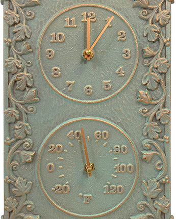 Whitehall Acanthus Clock & Thermometer, Copper Verdi, 13.5"L