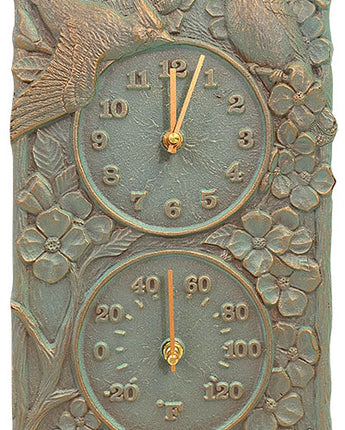 Whitehall Cardinal Clock & Thermometer, Copper Verdi, 13.75"