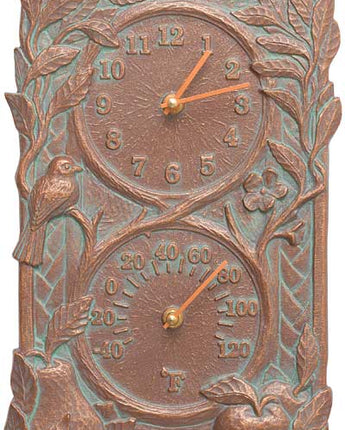 Whitehall Fruit and Bird Clock & Thermometer, Copper Verdi