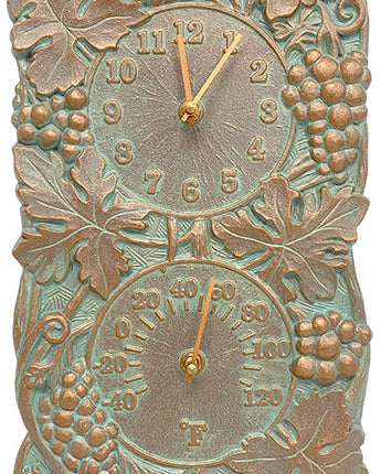 Whitehall Grapevine Clock and Thermometer, Copper Verdigris
