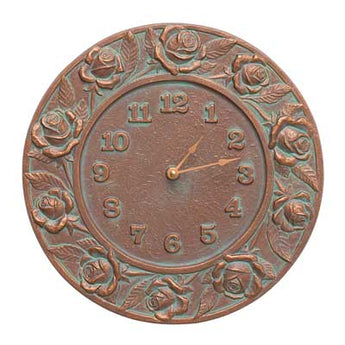 Whitehall Rose Wall Clock, Copper Verdigris, 12" dia.