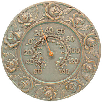 Whitehall Rose Thermometer, Copper Verdigris, 12" dia.