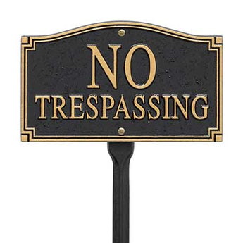 Whitehall "No Trespassing" Statement Plaque, Black / Gold