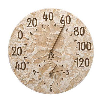 Whitehall Fossil Sumac Clock & Thermometer, Stone, 14.5" dia