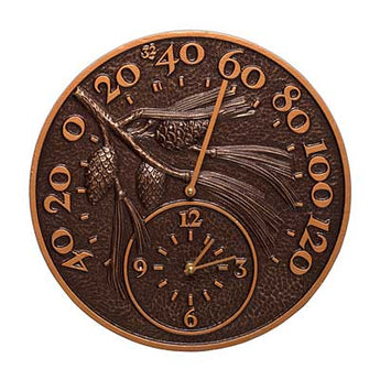 Whitehall Pinecone Thermometer & Clock, Antique Copper, 14"