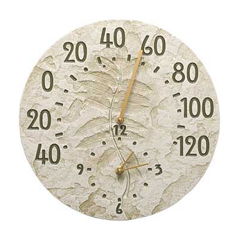 Whitehall Fossil Sumac Thermometer & Clock, Moss Green, 14"