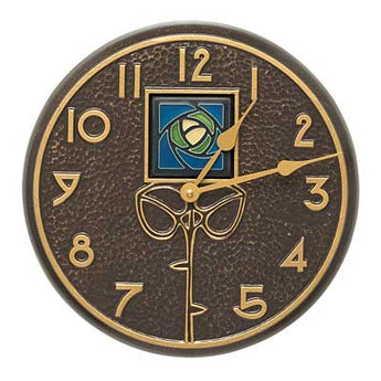 Whitehall Blue Dard Hunter Rose Clock, French Bronze, 12"