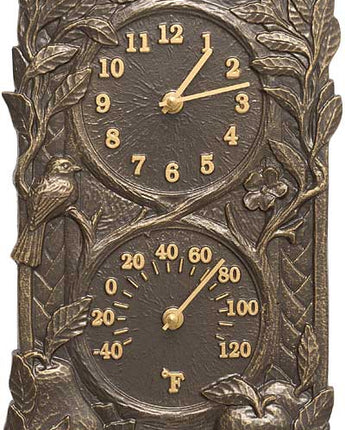 Whitehall Fruit and Bird Clock & Thermometer, French Bronze