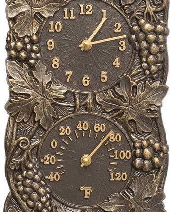 Whitehall Grapevine Clock & Thermometer, French Bronze, 13"