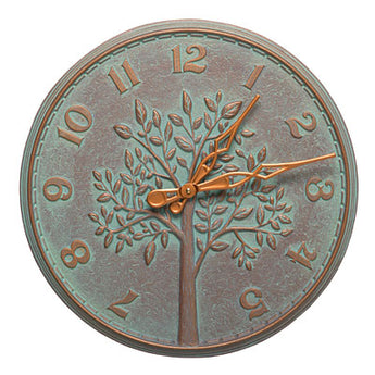 Whitehall Tree of Life Wall Clock, Copper Verdigris, 16" dia