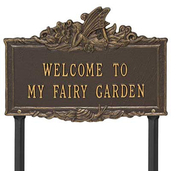 Whitehall Welcome to My Fairy Garden Lawn Marker, Brnze/Gold