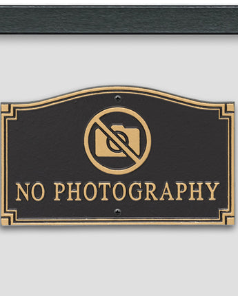 Whitehall No Photography Plaque with Graphic, Black/Gold