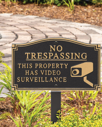 Whitehall No Trespassing Plaque with Graphic, Black/Gold