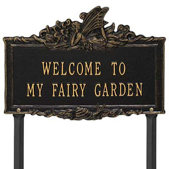 Whitehall Welcome to My Fairy Garden Lawn Marker, Blk/Gold