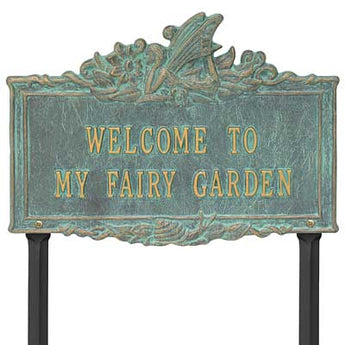 Whitehall Welcome to My Fairy Garden Lawn Marker, Brnz/Vrdi