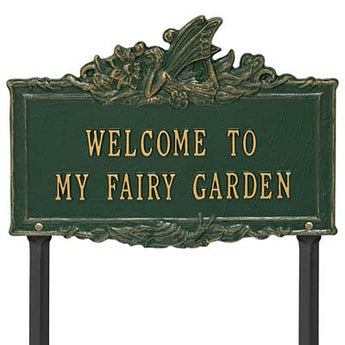 Whitehall Welcome to My Fairy Garden Lawn Marker, Grn/Gold