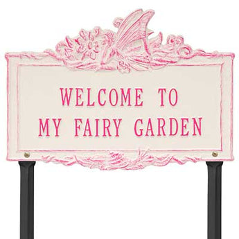 Whitehall Welcome to My Fairy Garden Lawn Marker, Mgn/Stucco