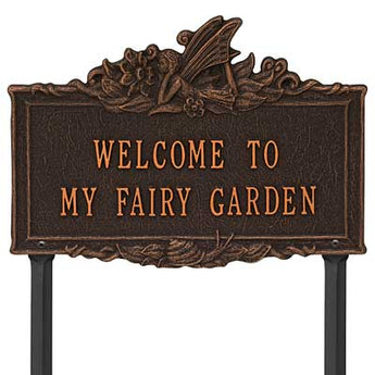 Whitehall Welcome to My Fairy Garden Lawn Marker, Rub Bronze