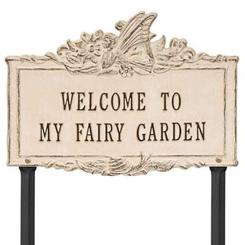 Whitehall Welcome to My Fairy Garden Lawn Marker, Limestone
