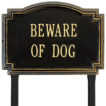 Whitehall Williamsburg Beware of Dog Lawn Marker, Black/Gold